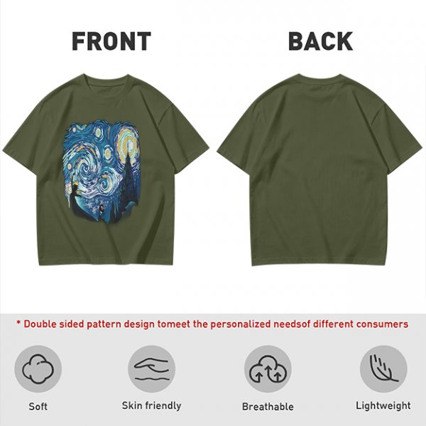 Olive T-Shirt with Starry Night Art Print