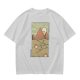 Olive T-Shirt With Retro Mountain And Ramen Noodle Landscape Print