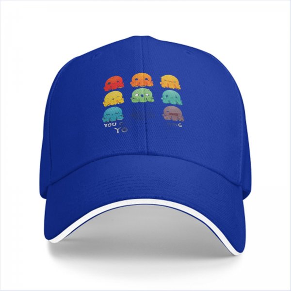 Black baseball cap with colorful emotional octopus graphic print