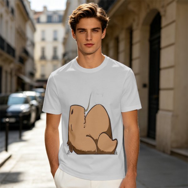 Olive Green T-Shirt With Capybara Rear View Graphic