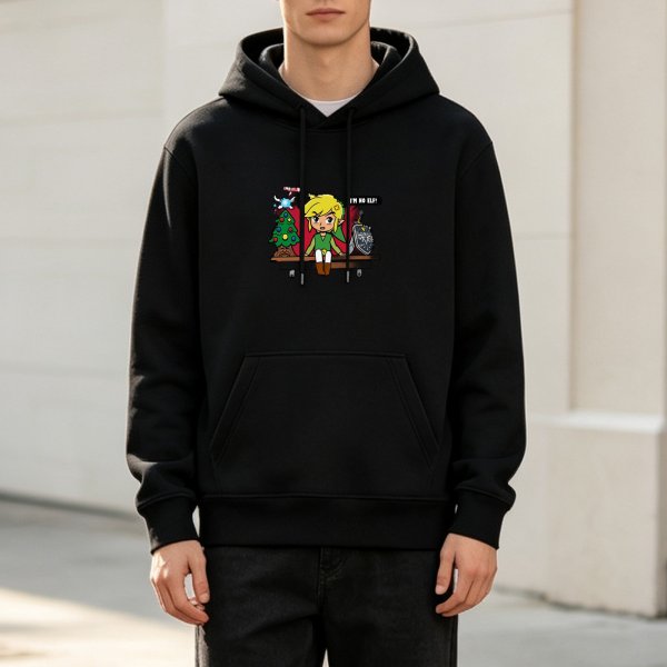 Black Hoodie With Zelda Christmas Elf Graphic Print