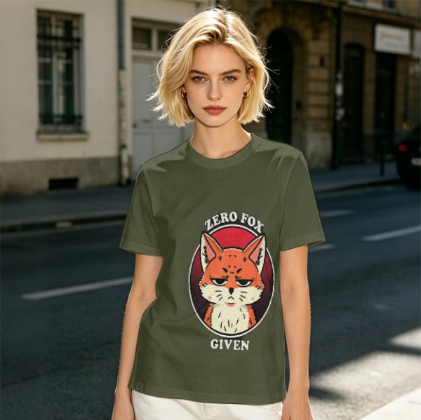 Olive T-Shirt With Zero Fox Given Grumpy Fox Graphic Print