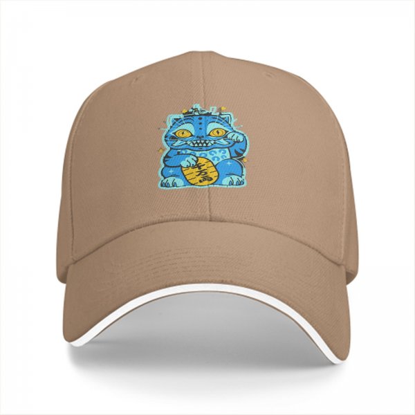 Black Baseball Cap With Blue Maneki-Neko Lucky Cat Graphic