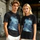 Olive Green T-Shirt With Abstract Blue Water-Inspired Print