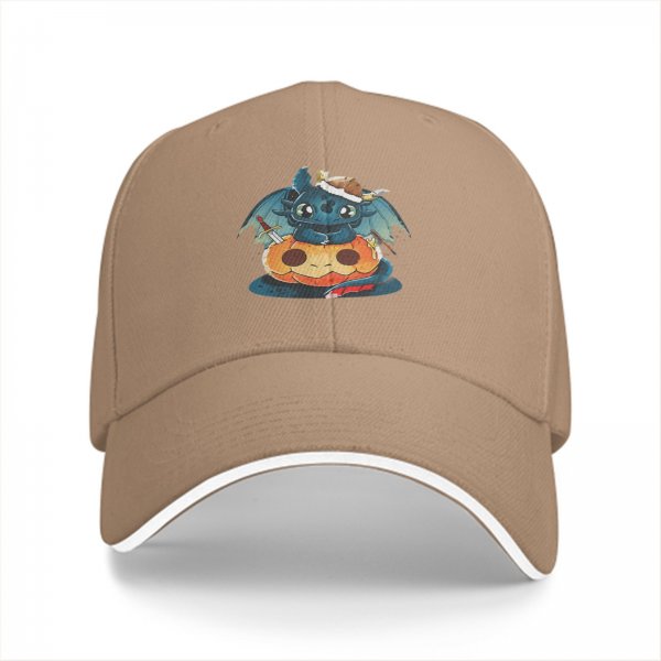 Black Baseball Cap With Cute Viking Dragon Pumpkin Halloween Art