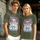 Olive green t-shirt with stained glass style forest spirit anime artwork
