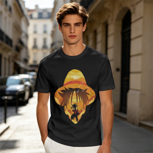 One Piece Luffy Straw Hat Sunset Graphic T-Shirt