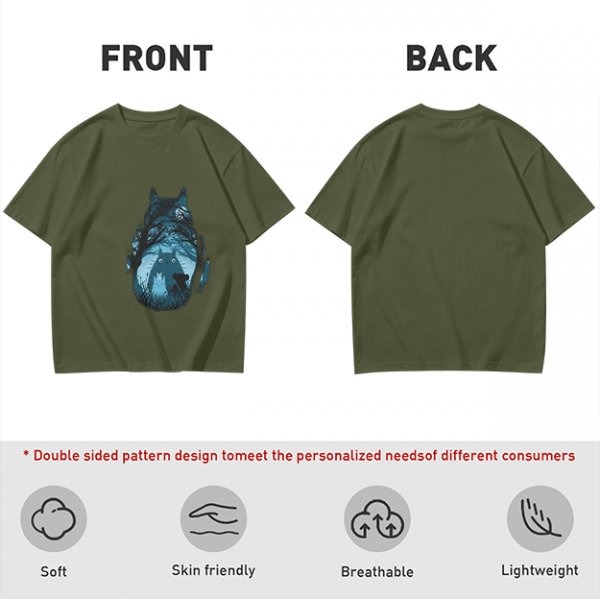 Olive T-shirt with Totoro Forest Silhouette Graphic Print
