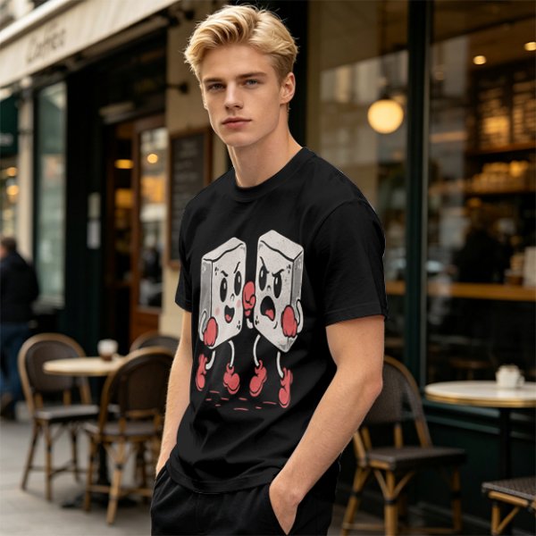 Olive T-Shirt With Retro Cartoon Fighting Ice Cubes Graphic