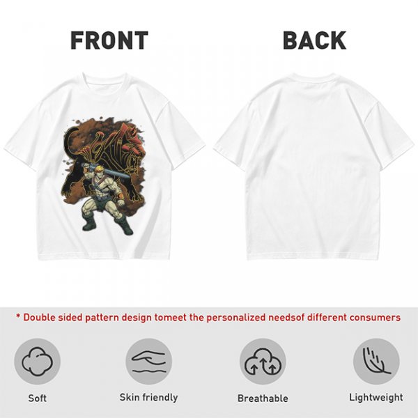 Olive T-shirt with He-Man and Battle Cat Graphic