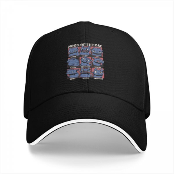 Black baseball cap with 'Mood of the Day' dragon emotion grid print
