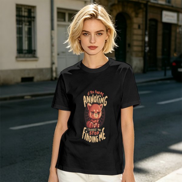 Olive t-shirt with annoyed red panda graphic and funny text