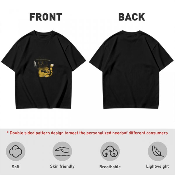 Olive T-Shirt With Whimsical Cat Fish Hybrid Graphic