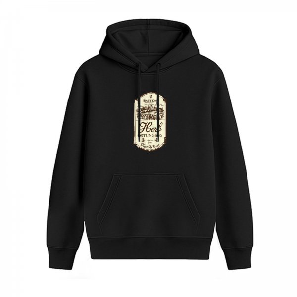 Black Hoodie with Vintage Wine Label Graphic Print