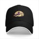 Black baseball cap with witch flying on broom against full moon