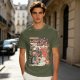 Olive green graphic tee with retro masked rider ramen motorcycle art