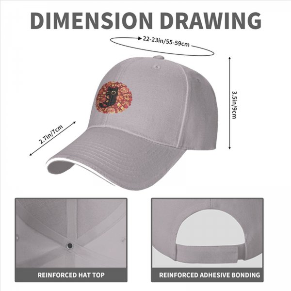 Black Baseball Cap with Cute Black Cat and Candy Print