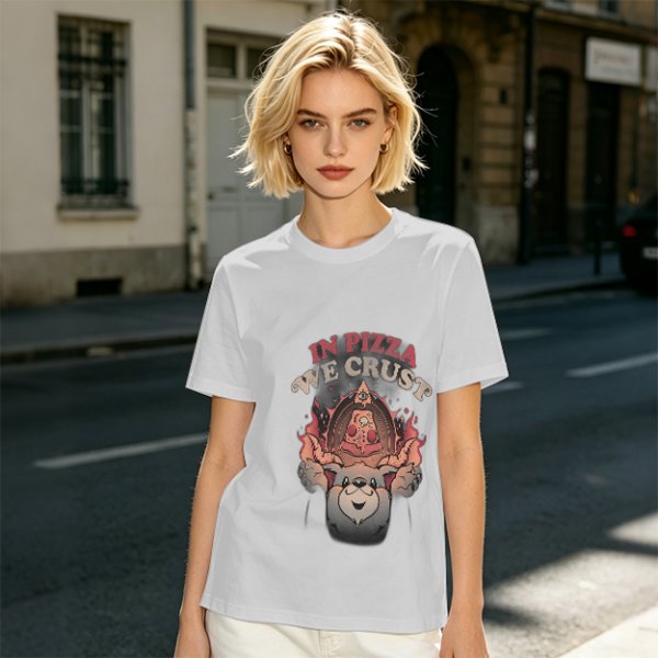 Olive T-Shirt With 'In Pizza We Crust' Pizza Dog Graphic