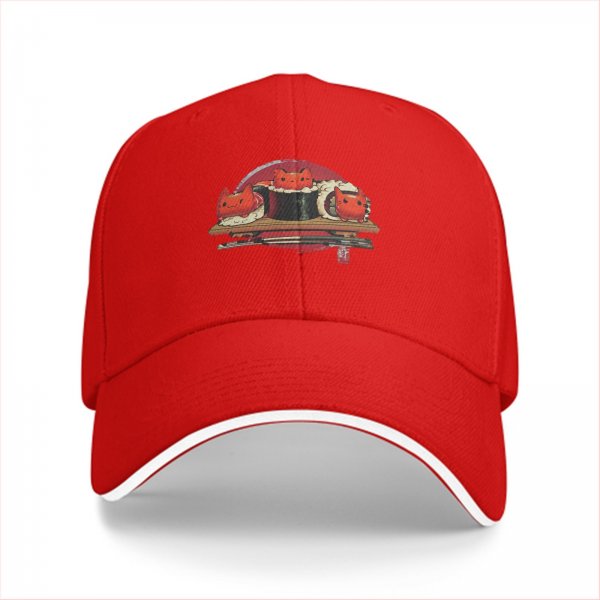 Black baseball cap with cute sushi cat graphic print