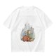 Olive green t-shirt with whimsical elf and dog artwork