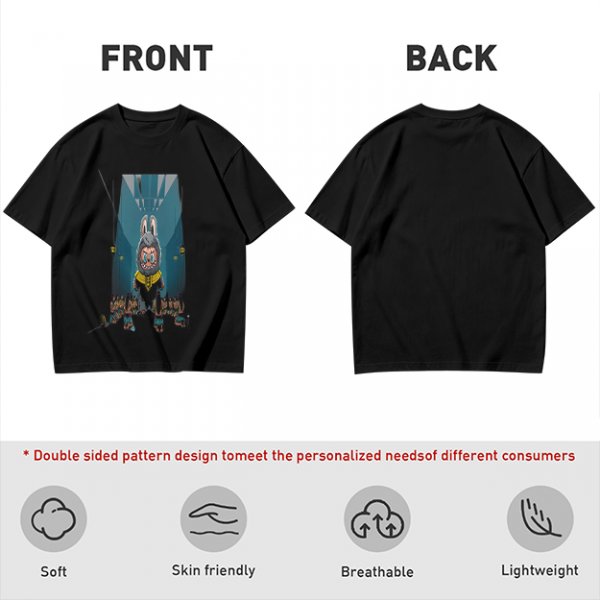 Olive Green T-Shirt With Cartoon Rabbit Character Graphic