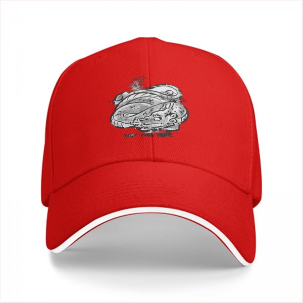 Black Baseball Cap With White Swirling Dragon Artwork