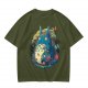 Olive T-Shirt with Whimsical Forest Spirit and Butterfly Print