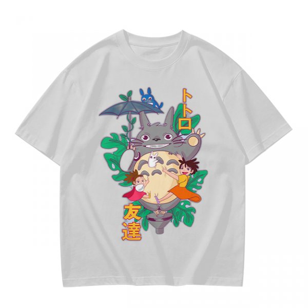 My Neighbor Totoro Graphic T-Shirt with Anime Characters and Leaves