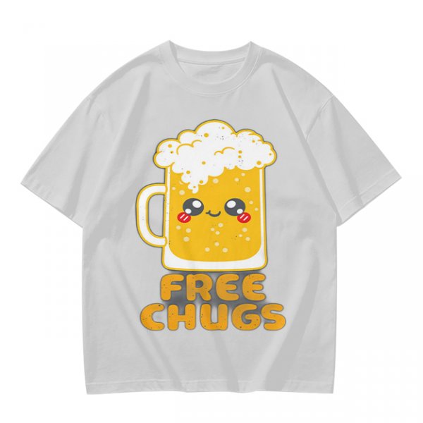 Olive Green T-Shirt With Cute Kawaii Beer Mug Free Chugs Print