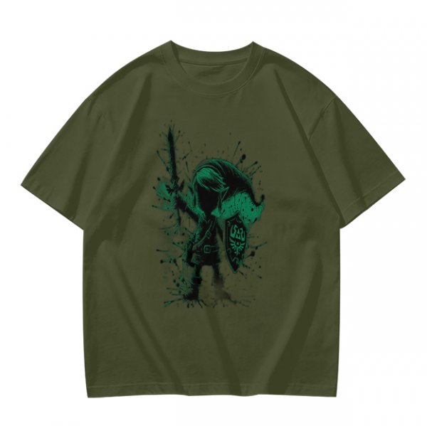 Olive Green T-Shirt With Legendary Hero Ink Splatter Art