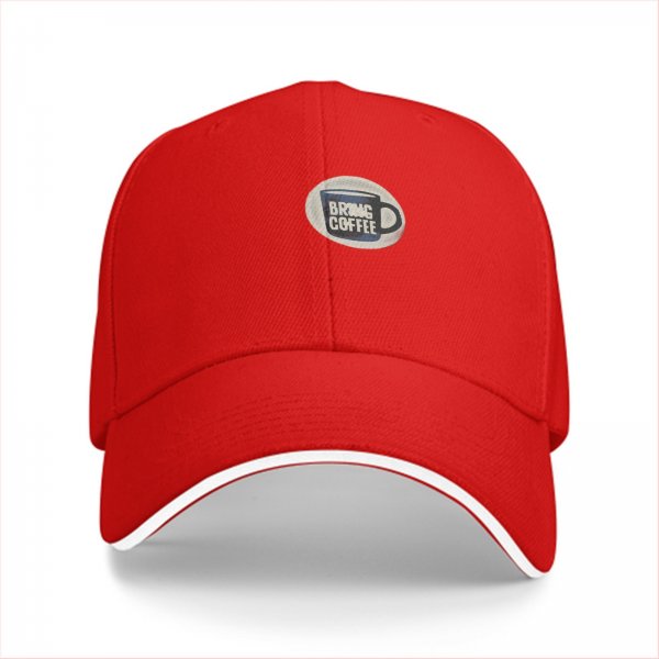 Black baseball cap with Bring Coffee mug graphic design