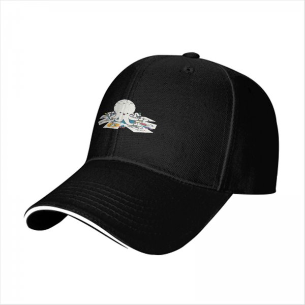 Black baseball cap with cute octopus holding colorful cards print
