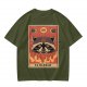 Olive T-Shirt With Raccoon El Diablo Tarot Card Print