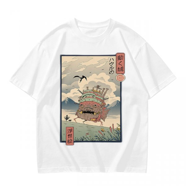 Olive t-shirt with ukiyo-e style Howl's Moving Castle print