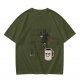 Olive t-shirt with 'Caffeine First Words Later' grumpy coffee mug print