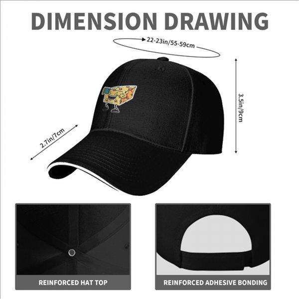 Black Baseball Cap With Cartoon Cheese Taking Selfie Peace Sign