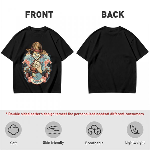 Olive T-Shirt Featuring Monkey D. Luffy Pirate Anime Art