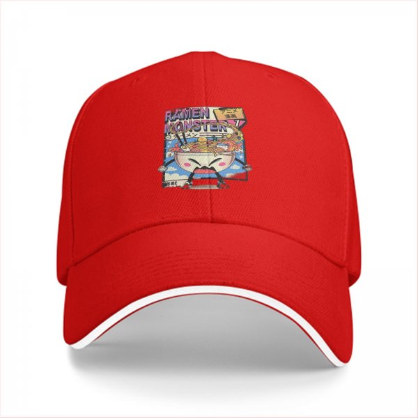 Black Baseball Cap With Ramen Monster Anime Graphic Print