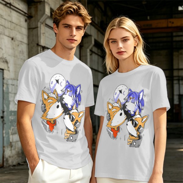 Olive T-shirt with Space Fox Crew Graphic Design