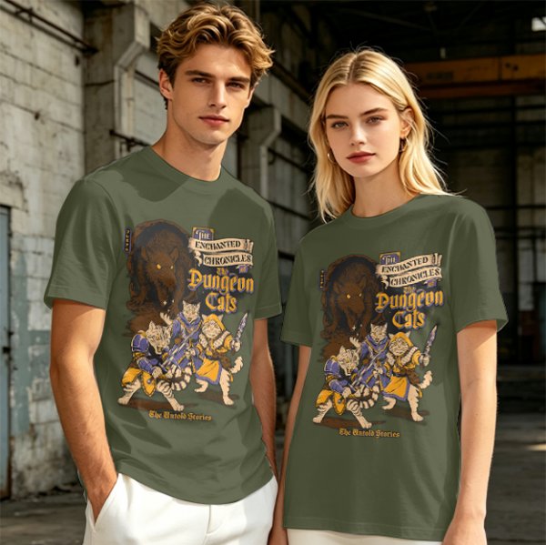 Dungeon Cats Enchanted Chronicles Fantasy Graphic T-Shirt