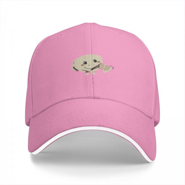 Black Baseball Cap With Cute Cartoon Character Holding A Tube Print