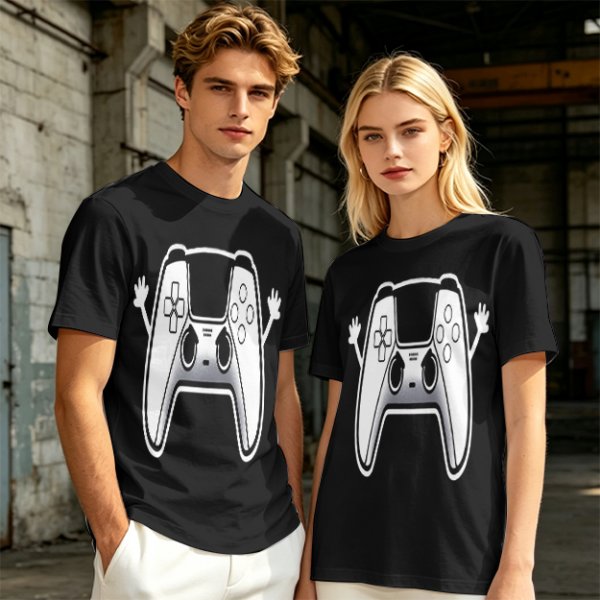 Olive T-Shirt With Cartoon Game Controller Graphic