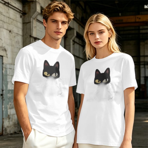 Olive Green T-Shirt With Black Cat Head Graphic Print