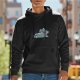 Black Hoodie with Cute Yawning Gray Cat Graphic
