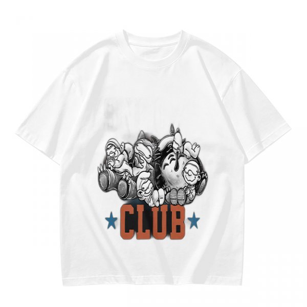 Olive T-Shirt With Cartoon Characters And 'CLUB' Graphic Print