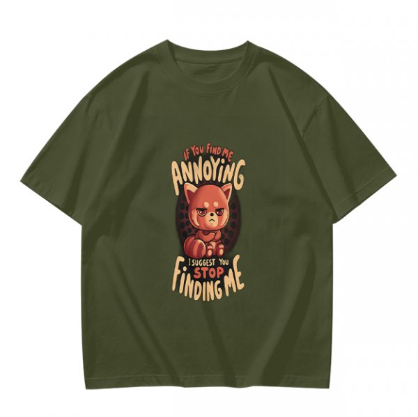 Olive t-shirt with annoyed red panda graphic and funny text