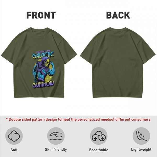Olive T-shirt with Galactic Gunshow Skeleton Graphic Print