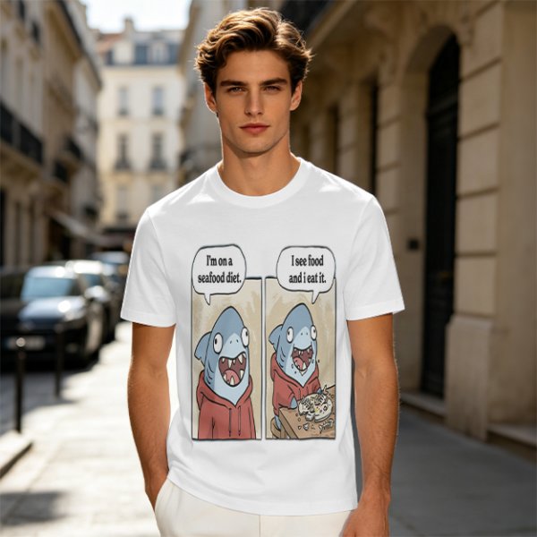 Shark seafood diet meme graphic t-shirt