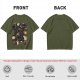 Olive T-Shirt With Cute Black Cats And Coffee Themed Print