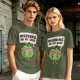 Olive green t-shirt with cartoon apple lifting dumbbells and 'Working on my core' text